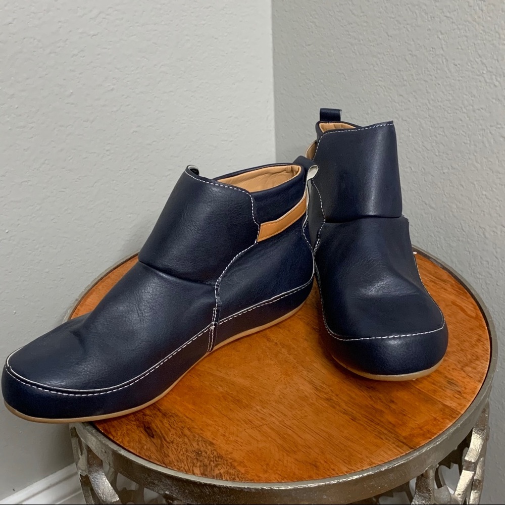 Women’s Blue and Tan Booties with Ankle Strap